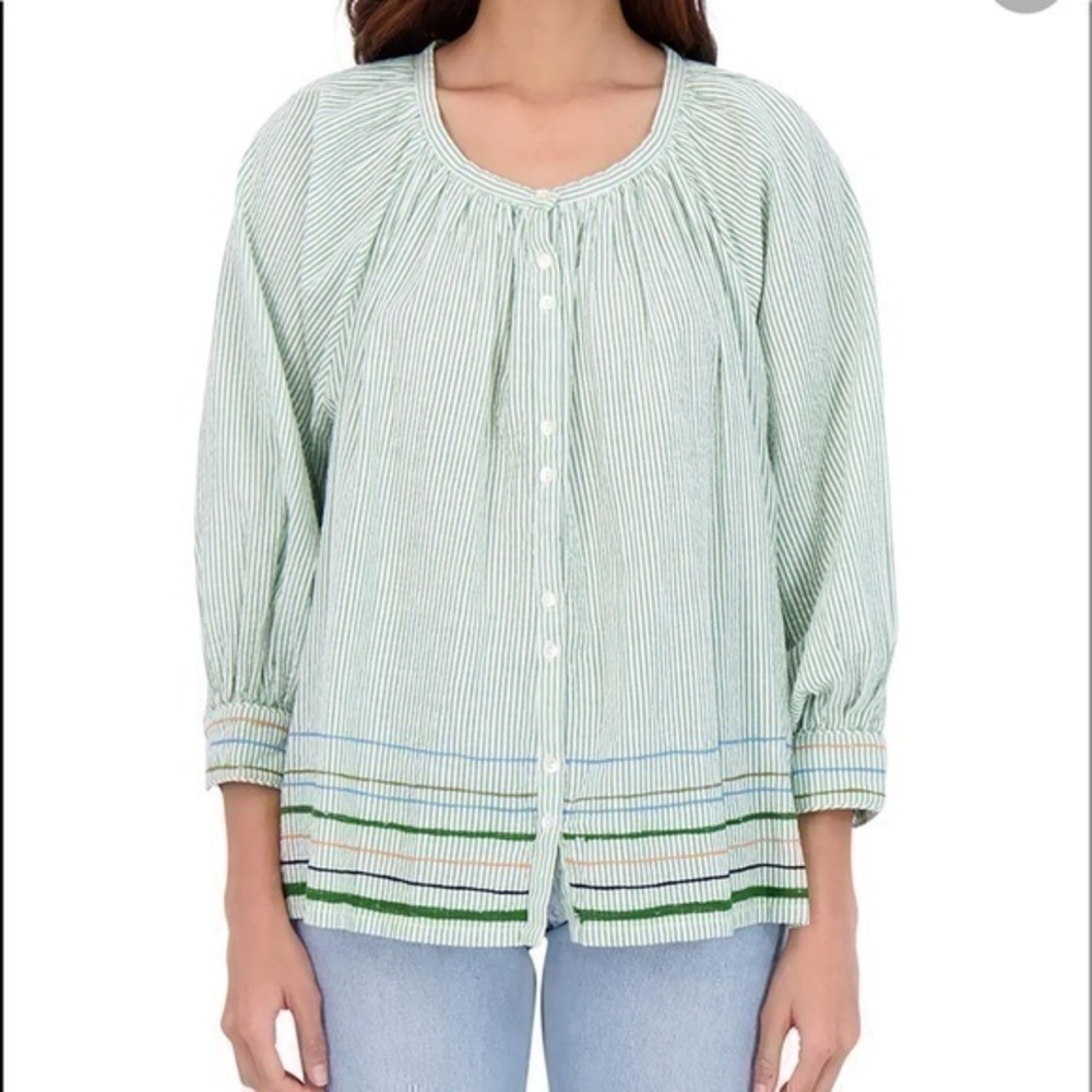 Roller Rabbit Embroidered Blouson Sleeve Top